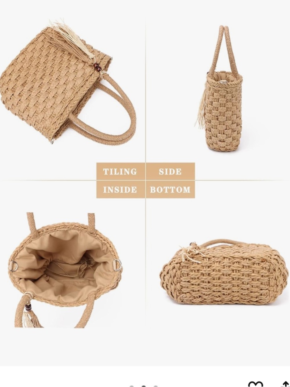Woven Straw Tote Bag with Tassel - Natural - Picture 2 of 6